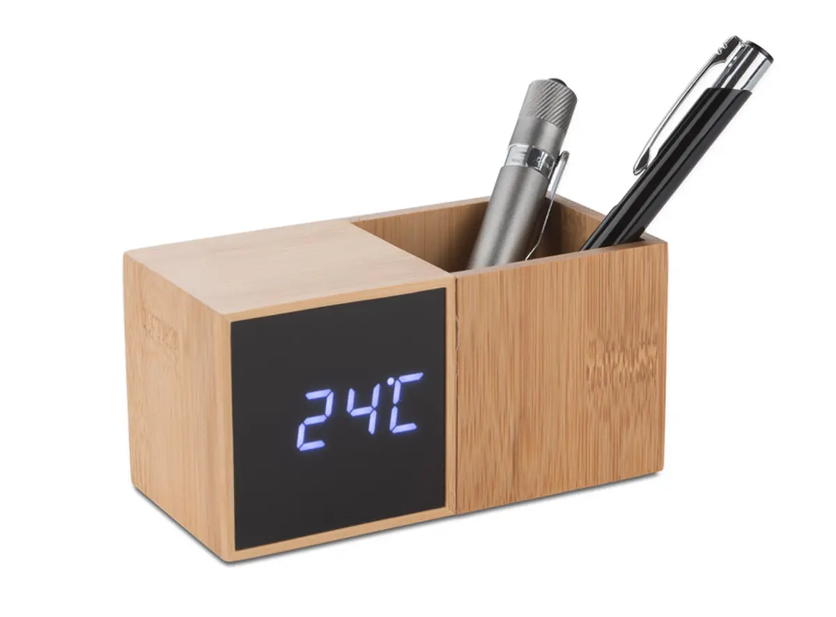 Zegar z przybornikiem na biurko BAMBOO