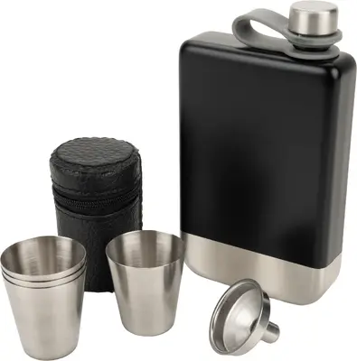 Zestaw piersiówka 266 ml, kieliszki 30 ml i lejek TAHAT Schwarzwolf