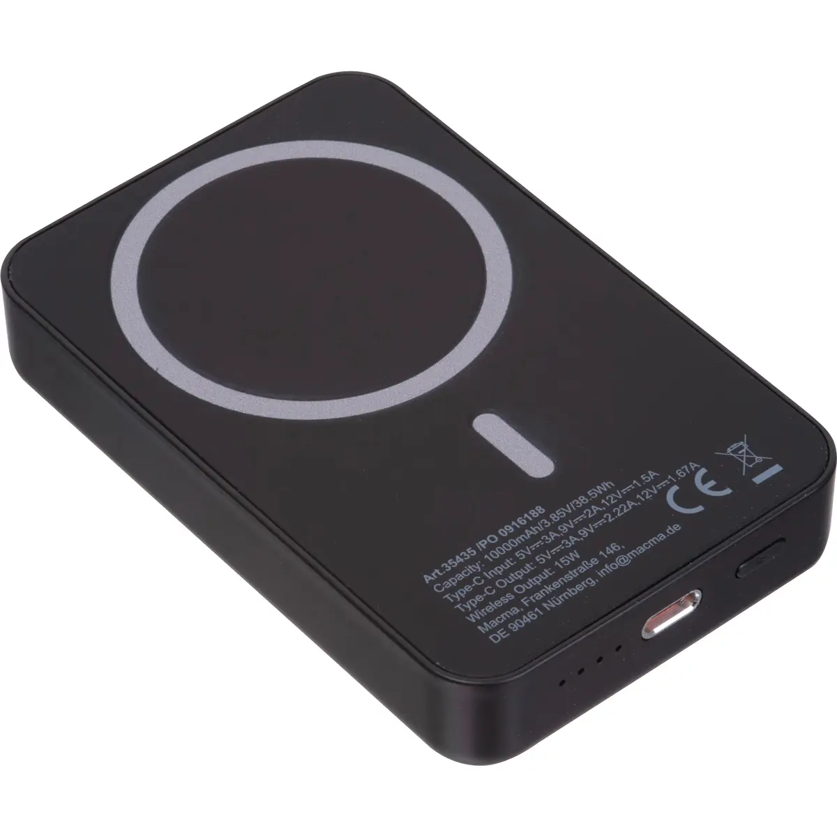 Power bank magnetyczny z ABS z recyklingu 10000 mAh DONNA