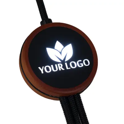 Kabel 3w1 z podświetlanym logo w drewnianej obudowie - LH-ZM04