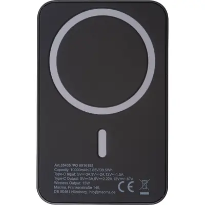 Power bank magnetyczny z ABS z recyklingu 10000 mAh DONNA